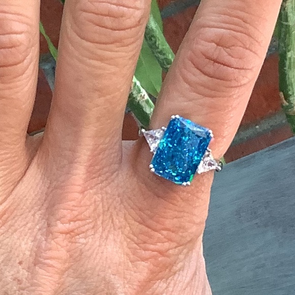 Blue Fancy Cut, Created Sapphire Bling Ring